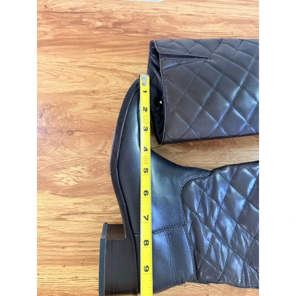 Tory Burch Kiernan Quilted Leather Riding Boots Brown Logo 8.5M